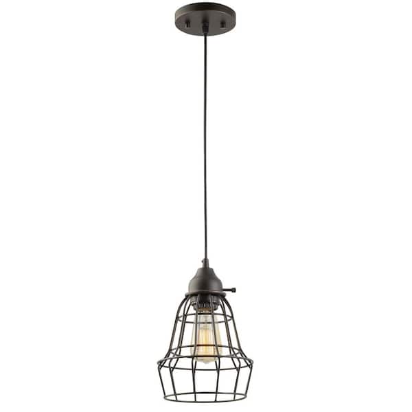 Globe Electric 1-Light 7 in. Oil Rubbed Bronze and Black Vintage Hanging Caged Pendant