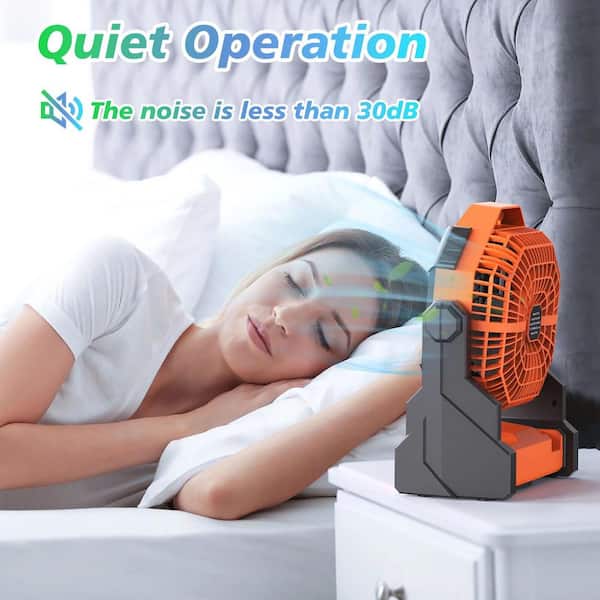 Adrinfly - Camping Fan 10400mAh Portable USB Powered 7 in. 1 fan speeds Desk Fan in Orange with LED Lantern for Camping w/Hook