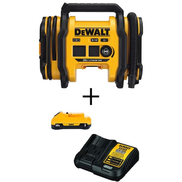 DEWALT 20V MAX Cordless Electric Portable Inflator with 3.0Ah Compact Lithium-Ion Battery Pack and 12V to 20V MAX Charger