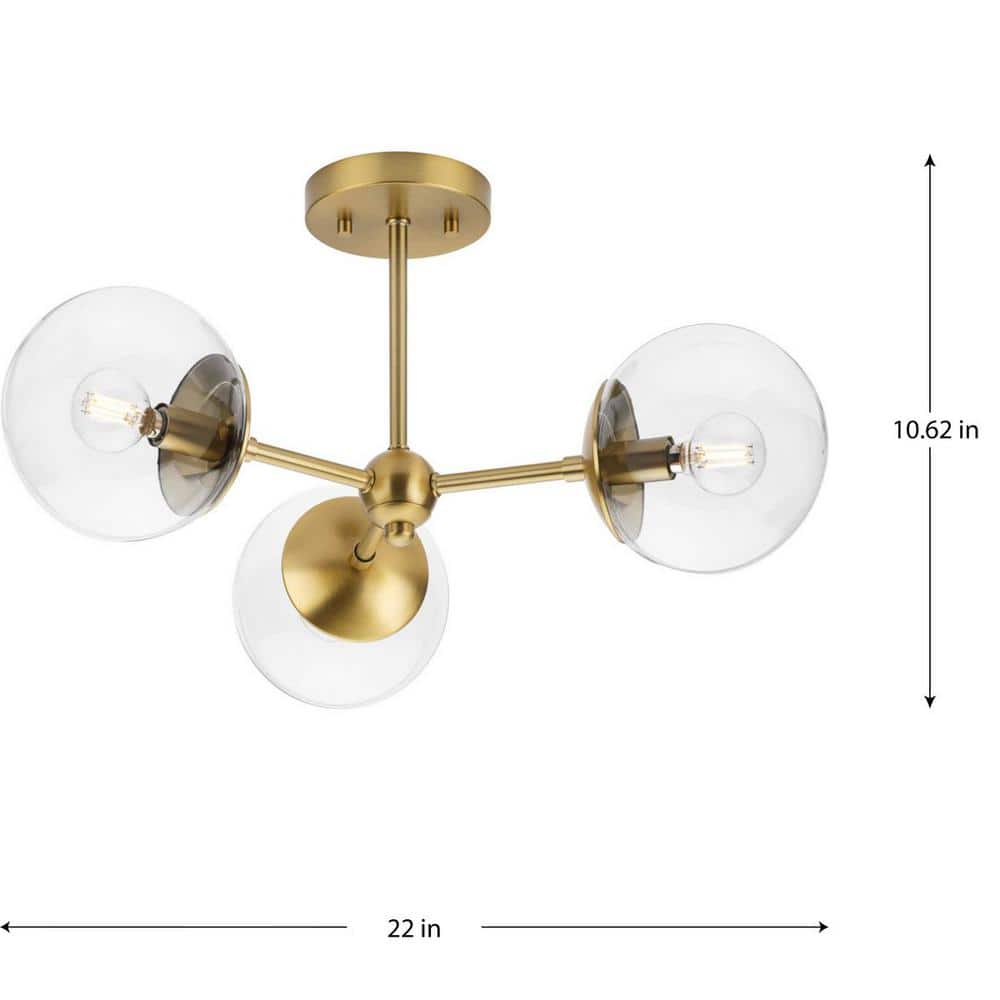 22" Brushed Bronze Semi-Flush Mount Light with Clear Glass Globe Shades
