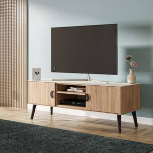 Haley 55.10 in. Natural and Nude Mid-Century Modern TV Stand Fits TV's up to 46 in.