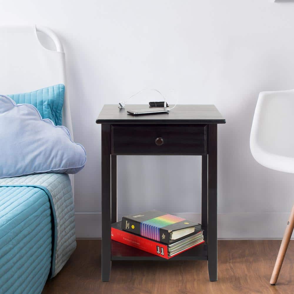 Casual Home Night Owl Espresso Nightstand with USB Port 64723 The