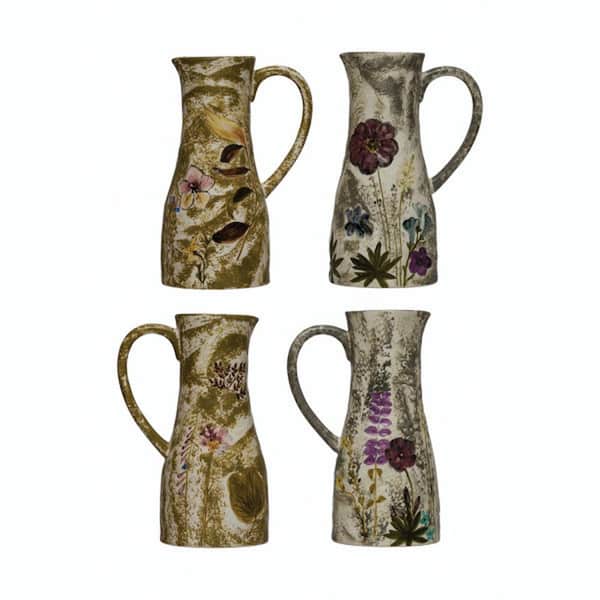 3R studios 36 fl.oz Multicolor Stoneware Pitcher with Debossed Florals (Set of 2)