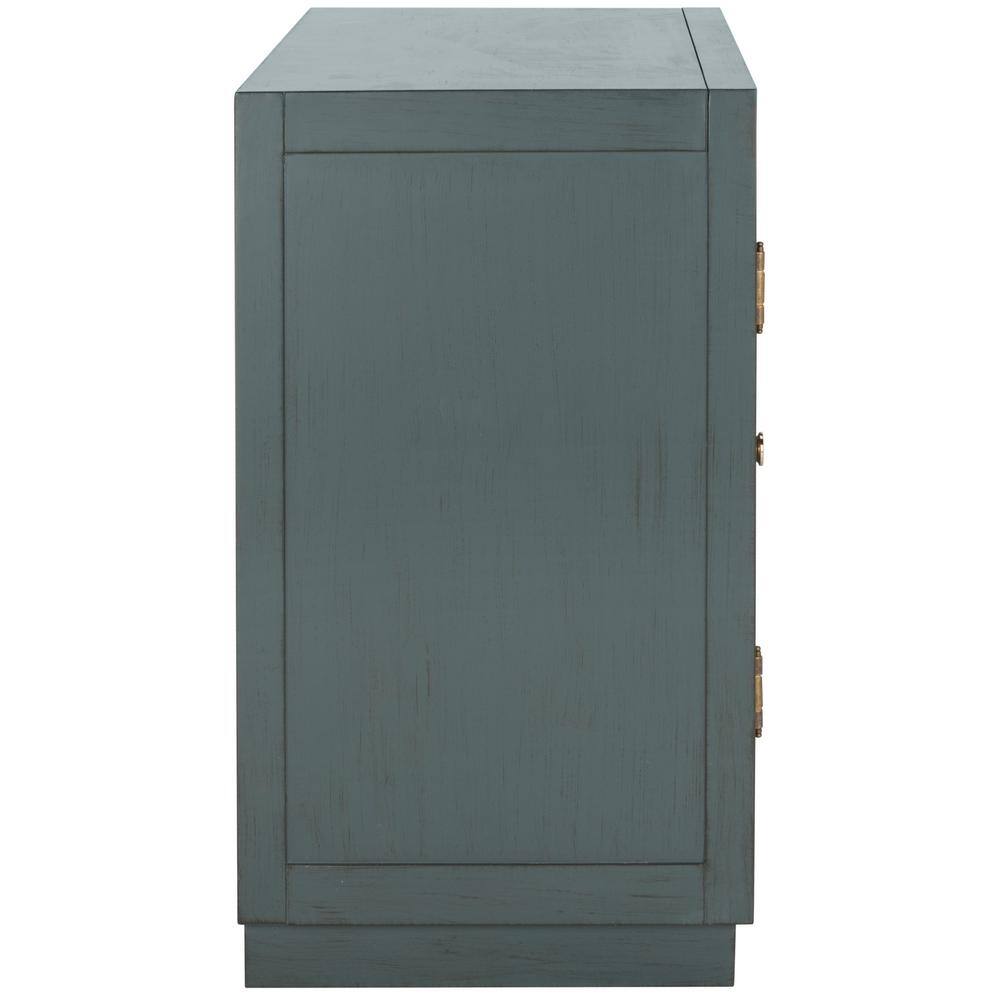 Steel Teal and Gold 2-Door Accent Cabinet with Mirror Panels