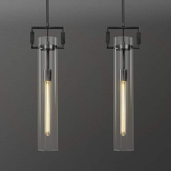 21.6 in. Modern 1-Light Black Kitchen Island Pendant Light, Glass Pendant Light for Living Room, Dining Room (2-Pack)