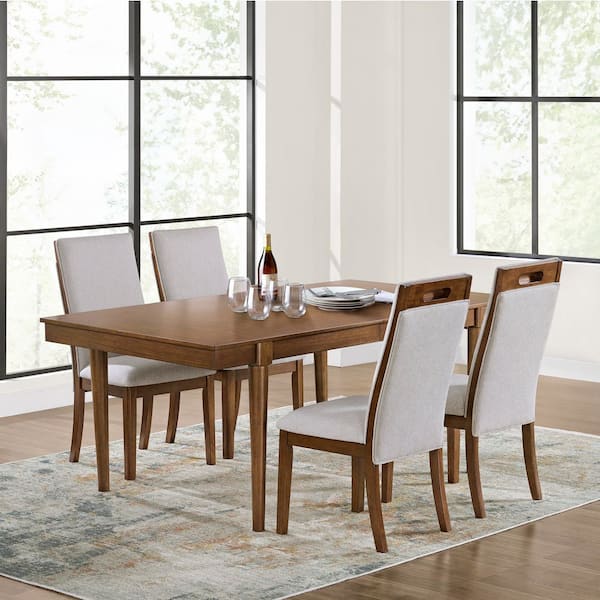 Lyncott Brown/Gray Polyester with Cushion and Solid Wood Frame Side Chair Set of 2