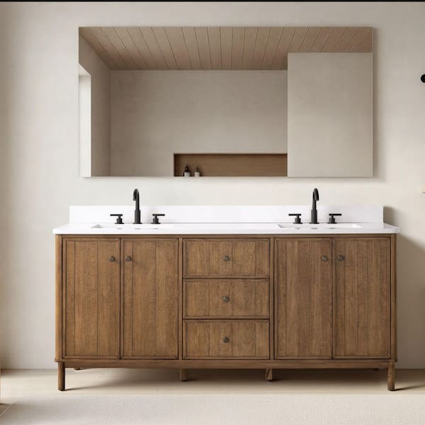 Vanity Art Lugano 72 in. Double Sink Freestanding Tan Bathroom
