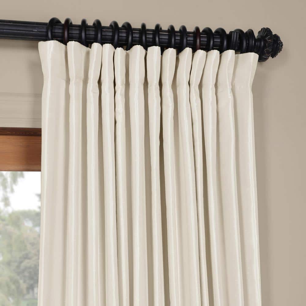Off-White Puddle Length Blackout Faux Silk Velvet Drapes