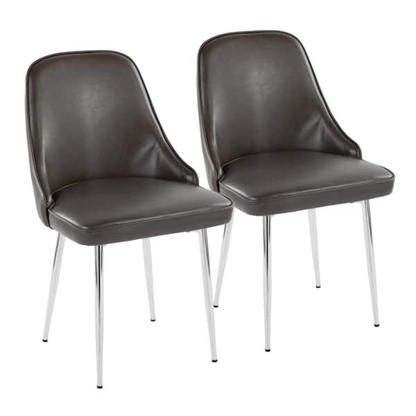 Lumisource Marcel Grey Faux Leather & Chrome Metal Side Dining Chair (Set of 2)