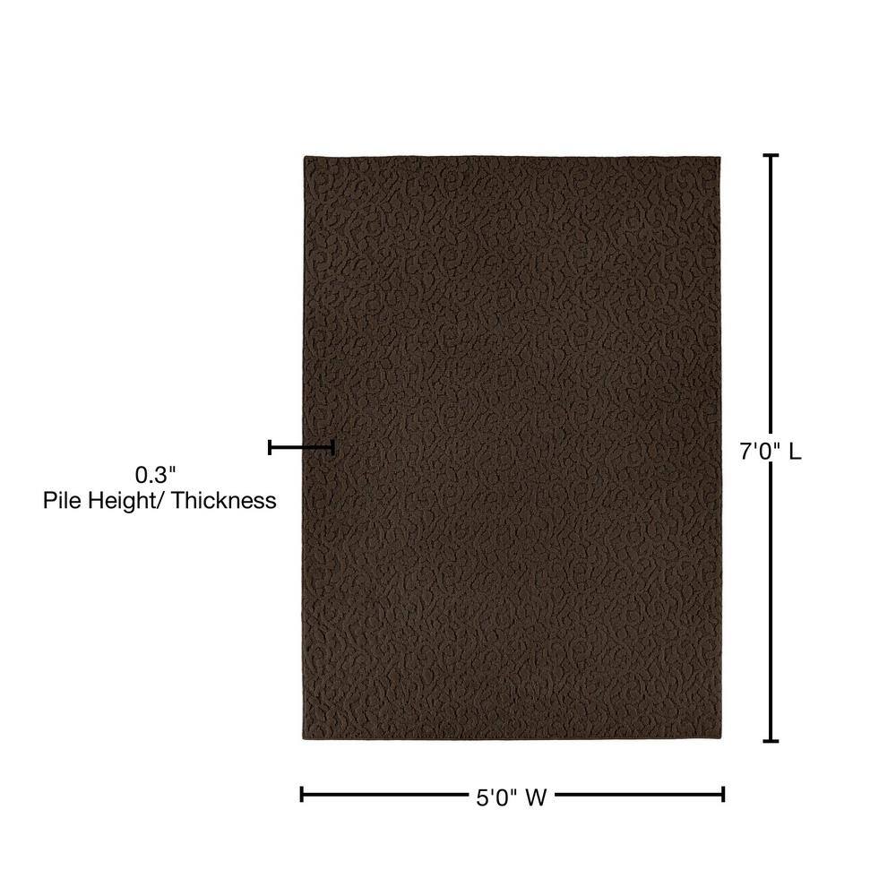 Mocha Floral Patterned 5' x 7' Polypropylene Area Rug