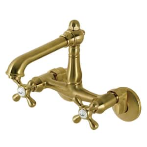 English Country 2-Handle Wall Mount Kitchen Faucets in Brushed Brass