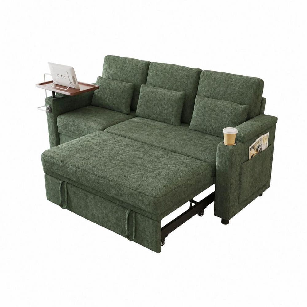 Green 2-in-1 81 in. Rectangle Convertible Chenille Queen Size Sofa Bed with Table Board, USB Charging price history on PriceWatchPro