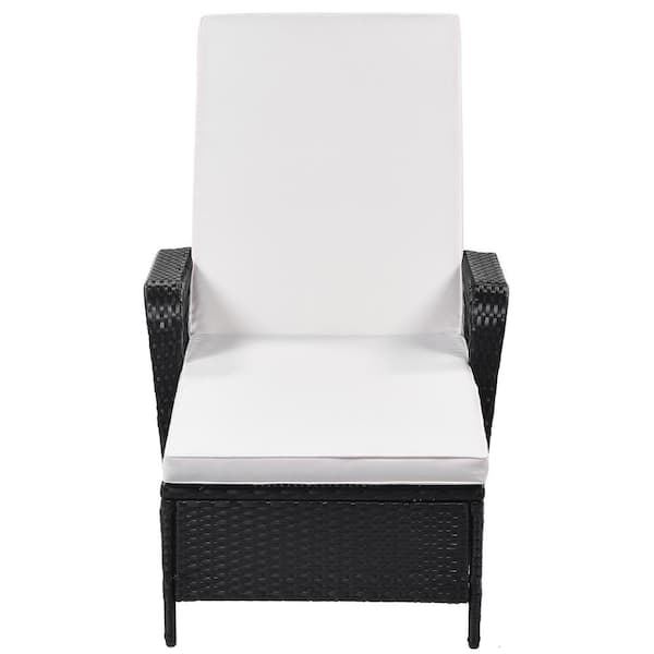 Afoxsos 2-Piece Black Pool PE Rattan Wicker Outdoor Patio Sun Chaise Lounge with Adjustable Backrest and Beige Cushion