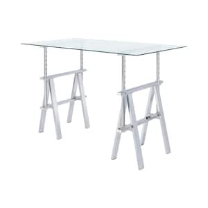 Statham 60 in. Rectangular Clear and Chrome Adjustable Writing Desk with Glass Top
