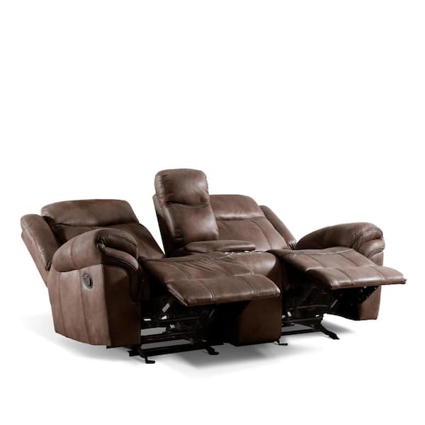 Furniture of America Amelia 79 in. Brown Microsuede 2-Seater Manual Recliner Loveseat With Glider And Console