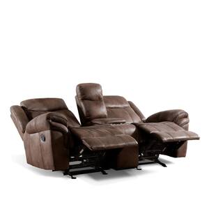 Amelia 79 in. Brown Microsuede 2-Seater Manual Recliner Loveseat With Glider And Console