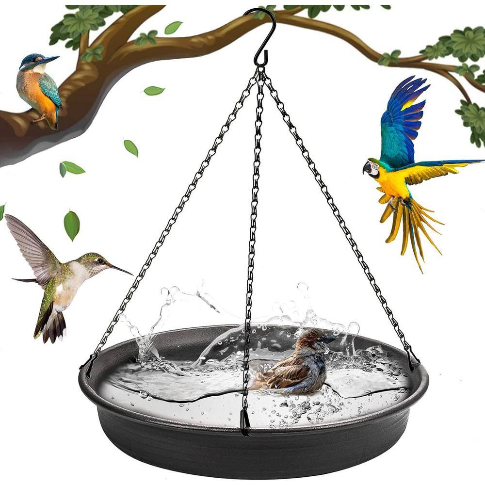 Gray Steel Hanging Bird Bath and Feeder Tray