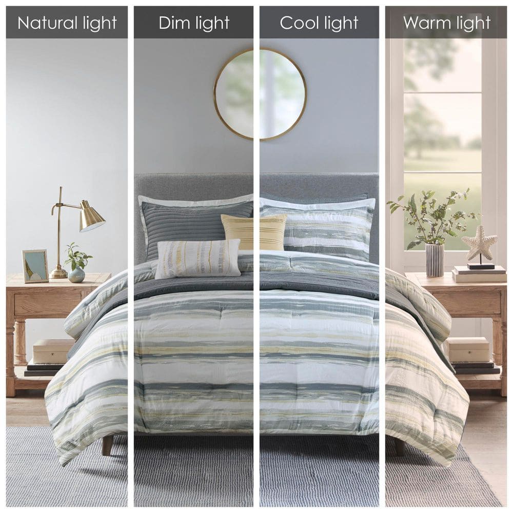Yellow and Gray Reversible Microfiber Comforter Set, Full