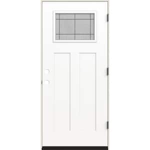 36 in. x 80 in. Left-Hand 1/4 Lite Craftsman Dilworth Decorative Glass Modern White Fiberglass Prehung Front Door