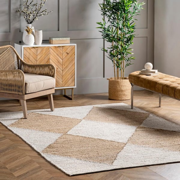 Pandora Diamond Jute Ivory Doormat 3 ft. x 5 ft. Accent Rug