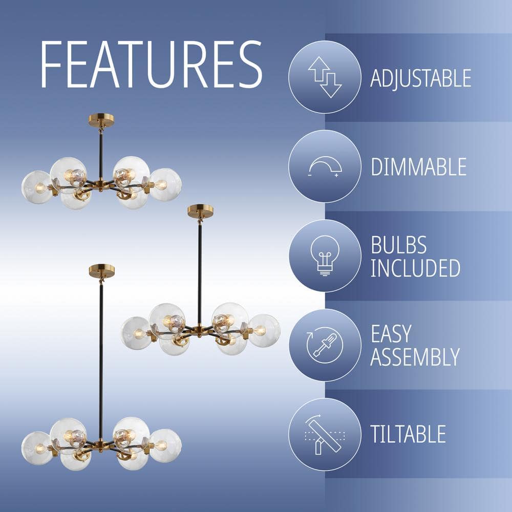 Caleb 28" Black and Brass Gold Sputnik LED Chandelier