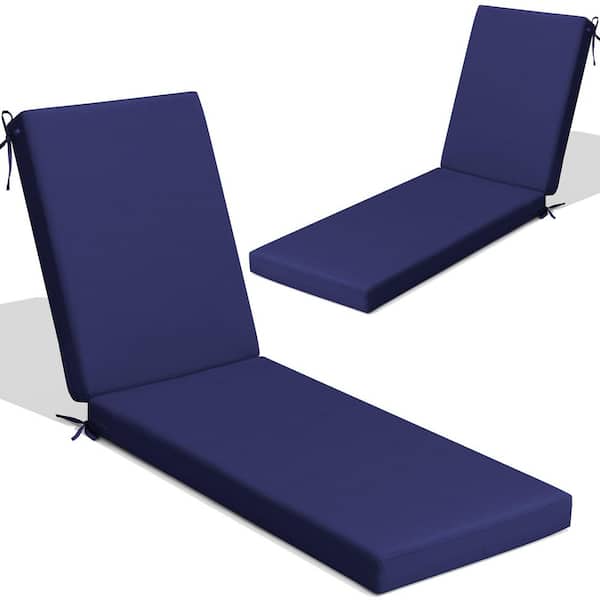 80 in. x 23 in. 2-Pieces Patio Chaise Lounge Cushions in Navy Blue Outdoor Replacement Seat Cushions w/ Ties and Zipper