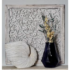 36 in. x  36 in. Mango Wood Black Handmade Intricately Carved Arabesque Floral Wall Decor