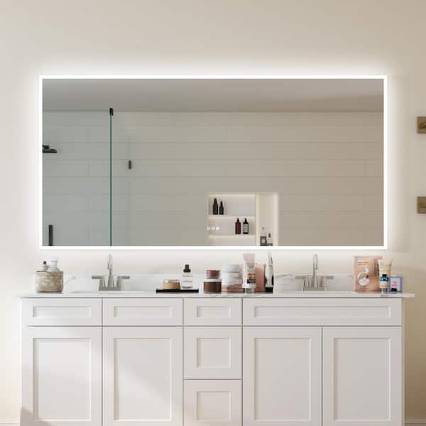WELLFOR 84 in. W x 42 in. H Rectangular Frameless Anti-Fog LED Light Wall Bathroom Vanity Mirror Frontlit and Backlit