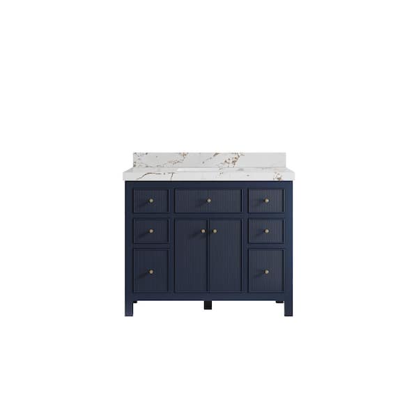 Willow Collections Sonoma 42 in. Single Sink Freestanding Navy Blue Bath Vanity with Viola Brown Quartz Top Unassembled