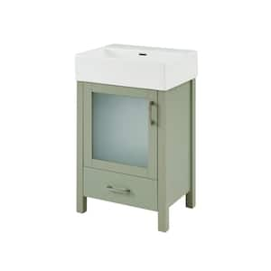 20 in. W Freestanding Bath Vanity in Green with White Ceramic Top and Ample Storage