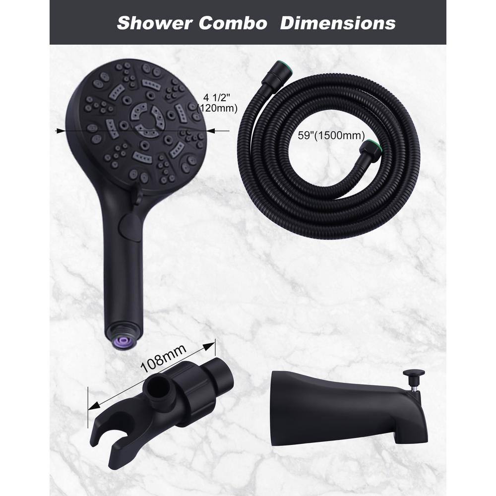 Matte Black Single Handle 7-Spray Wall Mounted Shower Faucet Set