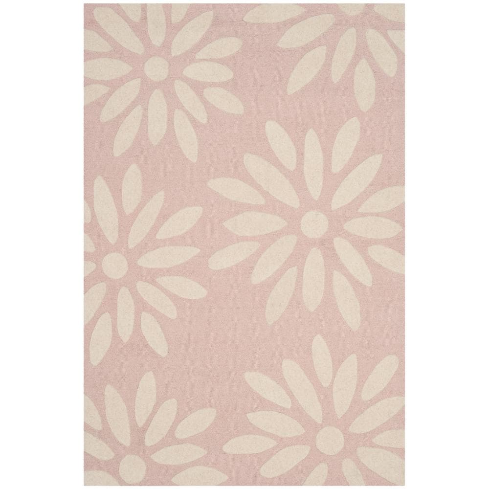 Ivory and Pink Daisy Hand-Tufted Wool Kids Rug