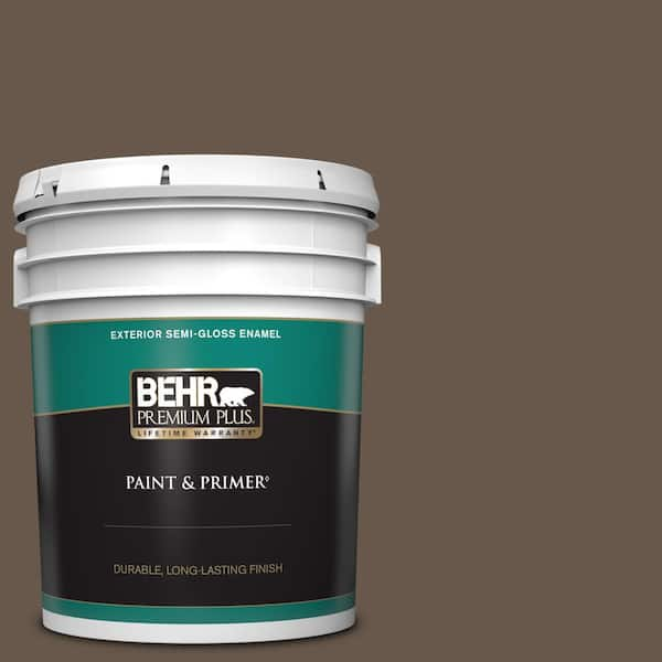 BEHR PREMIUM PLUS 5 gal. #PPU5-18 Chocolate Swirl Semi-Gloss Enamel Exterior Paint & Primer