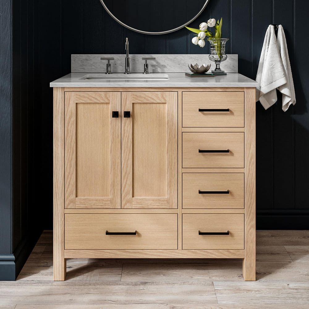 Cambridge 36 in. Single Sink Freestanding Bathroom Vanity in Oak with Carrara White Marble Top price history on PriceWatchPro