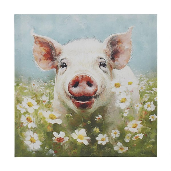 Miscool Anky 1-Piece Unframed Art Print 16 in. x 16 in. Pig Canvas Wall Art