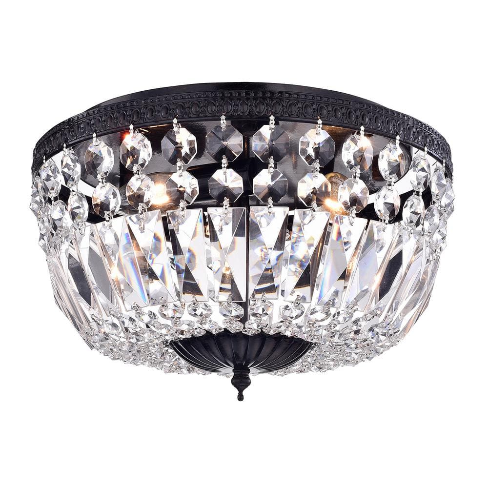 Alyvia 12 in. 3-Light Antique Black Glam Flush Mount Ceiling Light with Crystal Strands price history on PriceWatchPro