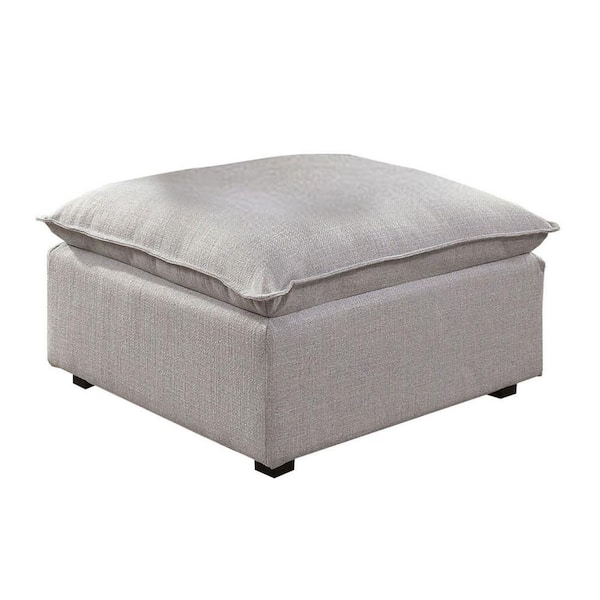 Benjara Gray Fabric Rectangle Accent Ottoman Medium