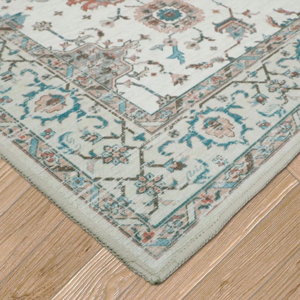 Aure Floral Chenille Beige 2 ft. x 6 ft. Polyester Runner Rug