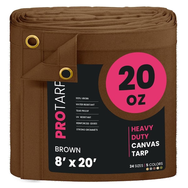 Extreme Heavy Duty 20 OZ Water Resistant Canvas Tarp, UV Resistant Tarpaulin Cover Brown 8 ft. x 20 ft.