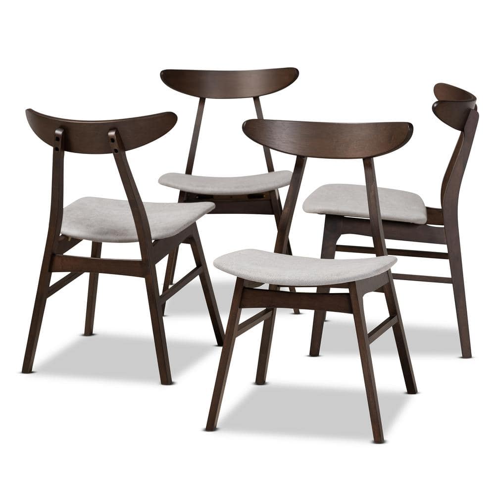 Britte Mid-Century Light Grey Upholstered Dark Oak Dining Chairs - Set of 4