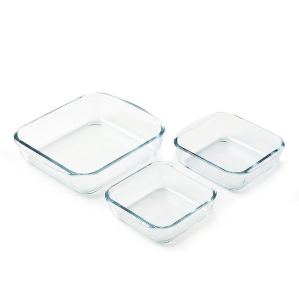 Glass Baking Dish Set, 3-Piece Value Pack Square Bakeware 0.9L/1.1L/1.8L, Oven, Microwave & Dishwasher Safe, Clear GBD30