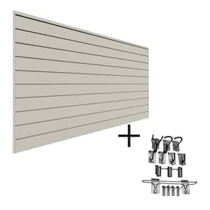 96 in. H x 48 in. W PVC Slatwall Panel Set Sandstone Sports Bundle (1-Panel Pack 13-Accessory Pack)