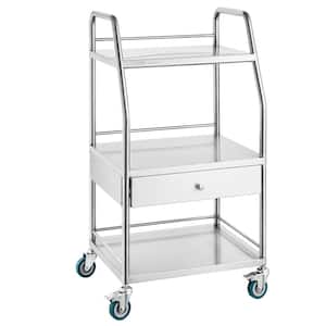 Lab Serving Cart, Kitchen Cart, Rolling Cart, Medical Cart, for Laboratory, Hospital, Dental Use Sliver Metal