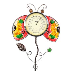 3.0 ft. Multi-Color Metal Hand Painted Ladybug Thermometer Garden Stake