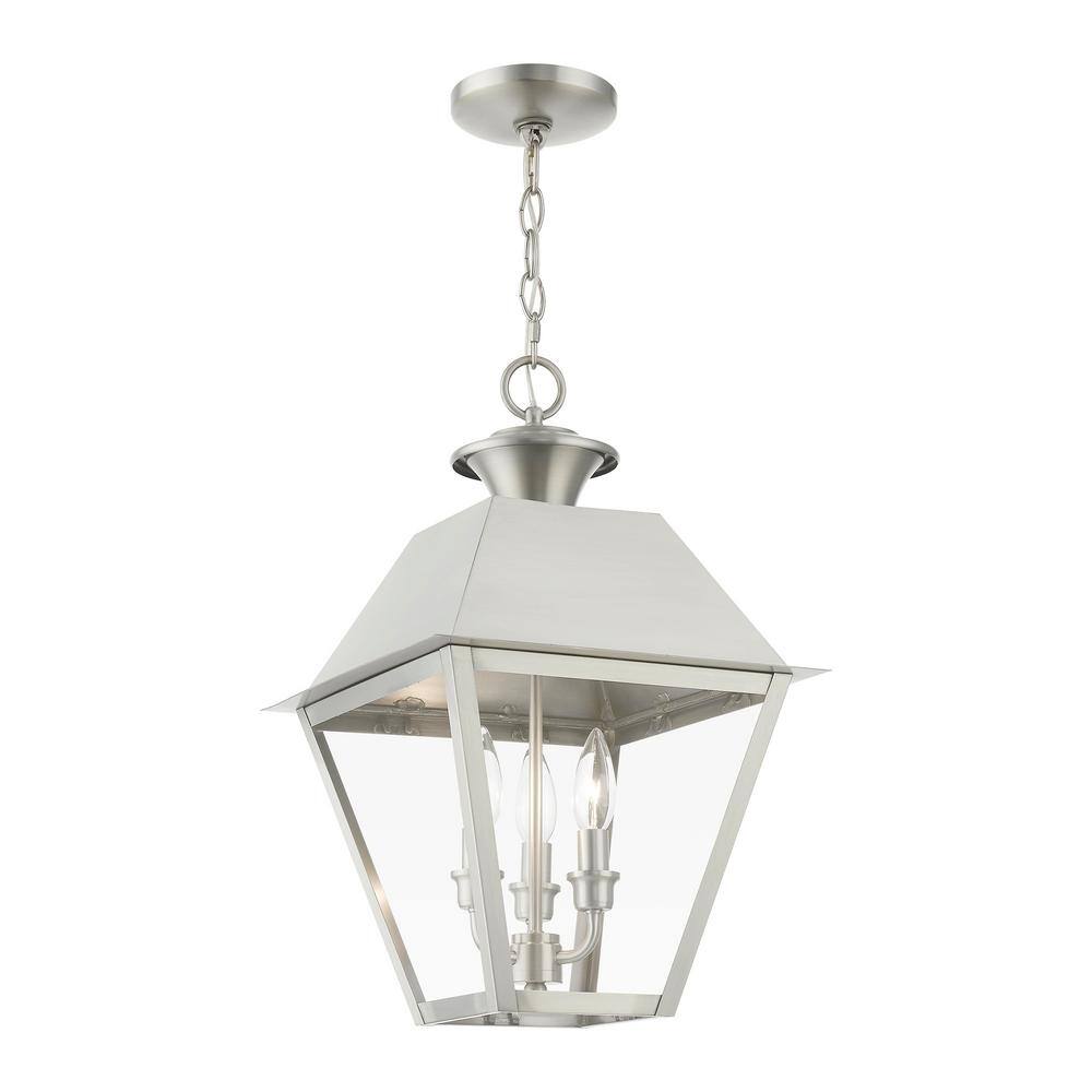 Elegant Brushed Nickel 3-Light Outdoor Pendant with Clear Glass
