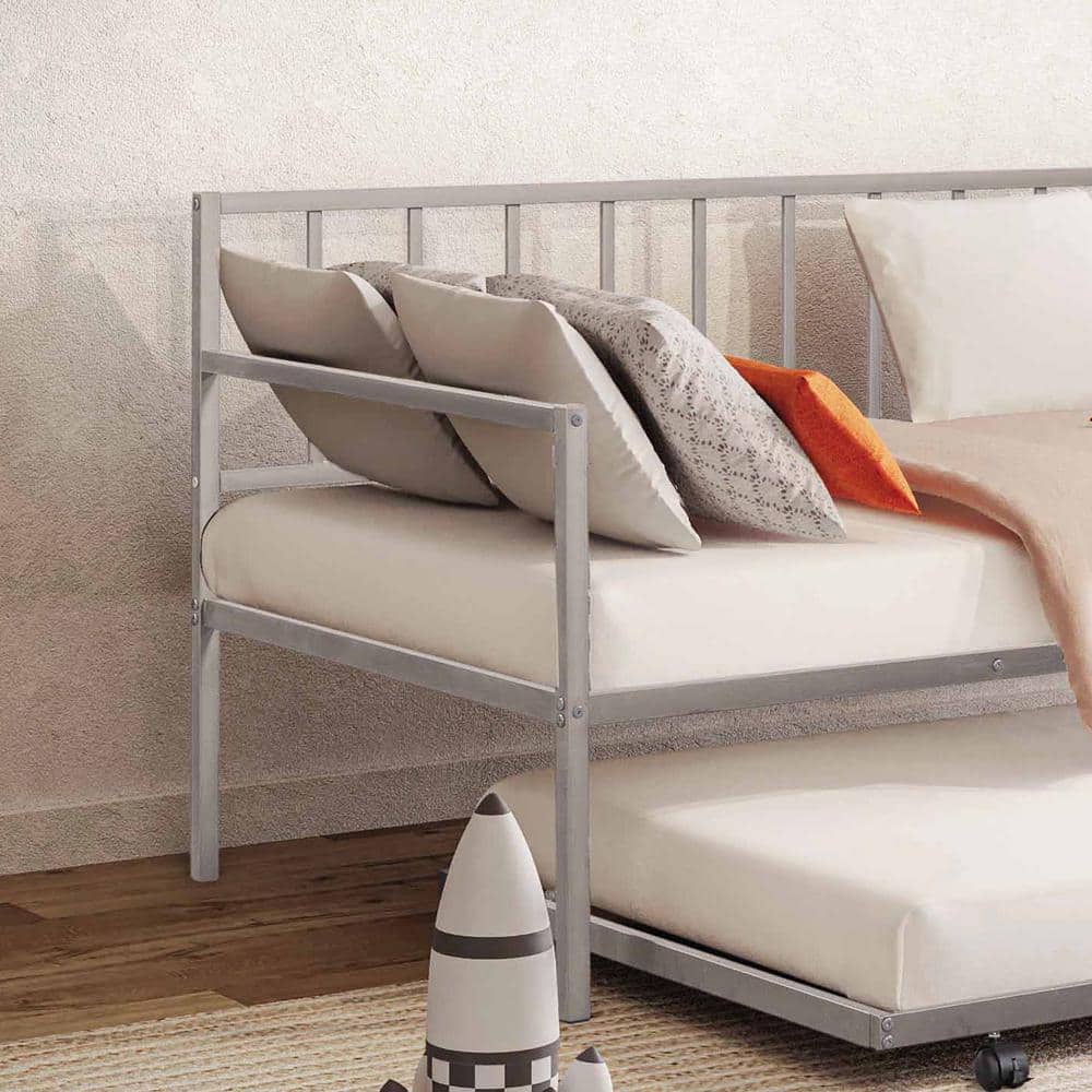 Silver Twin Metal Daybed with Trundle and Drawer