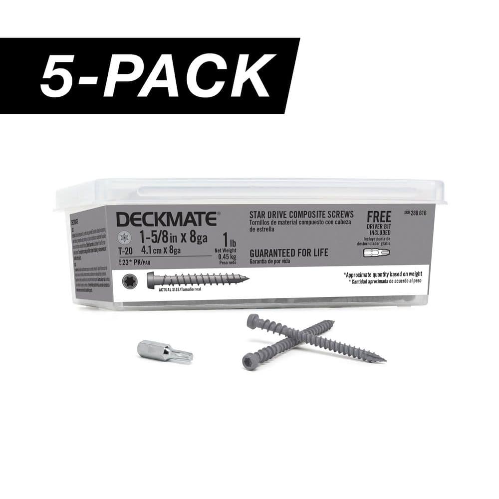 5-Pack #8 x 1-5/8 in. Gray Star-Drive Bugle-Head Composite Deck Screws (5 lb. / 1,855-Piece) price history on PriceWatchPro