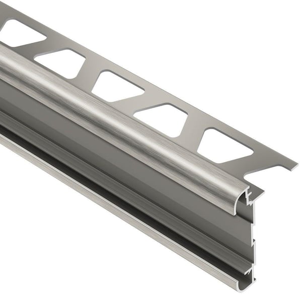 Schluter Rondec-CT Brushed Nickel Anodized Aluminum 1/2 in. x 8 ft. 2-1/2 in. Metal Double-Rail Bullnose Tile Edging Trim