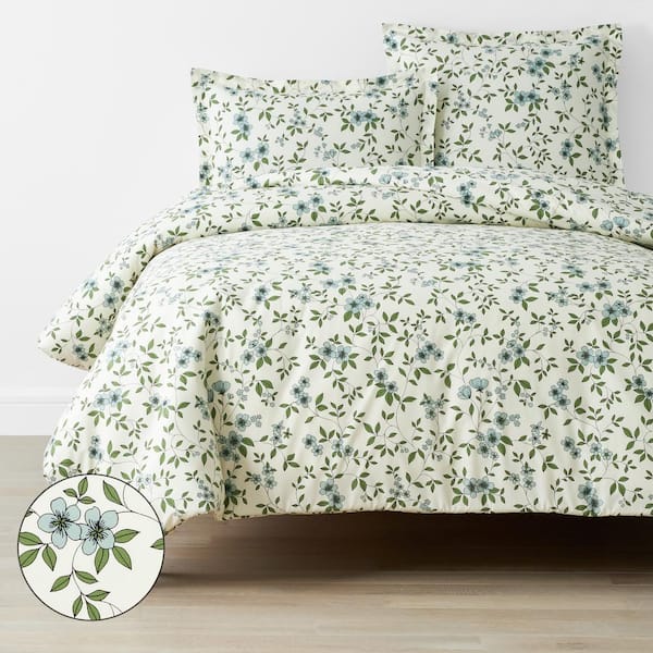 The Company Store Company Cotton Remi Ditsy Floral Green Queen Cotton Percale Duvet Cover