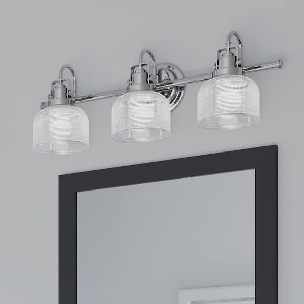 Archie Collection 26-1/2 in. 3-Light Polished Chrome Clear Double Prismatic Glass Coastal Bath Vanity Light